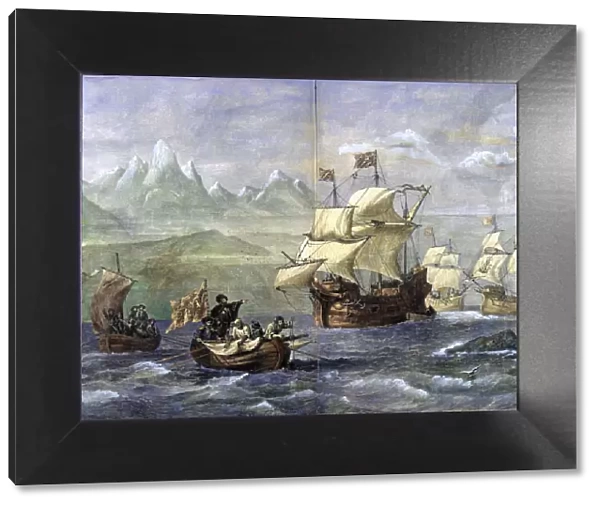 Discovery of the Magellan Strait, engraved in the Spanish and American Illustration