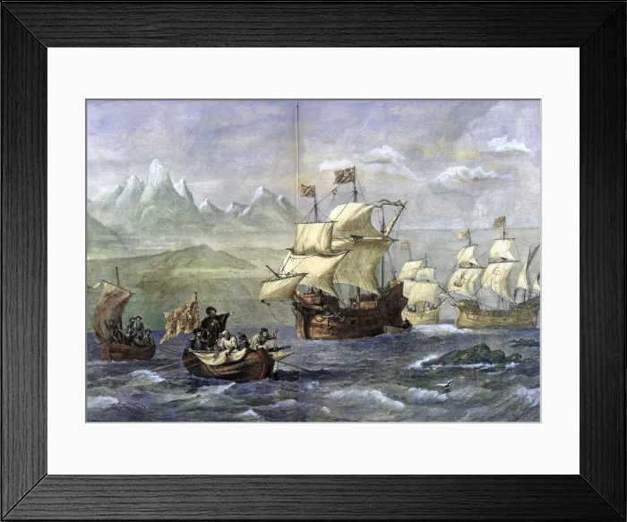Framed Print : Discovery of the Magellan Strait, engraved in the Spanish and American Illustration Framed Print : Discovery of the Magellan Strait, engraved in the Spanish and American Illustration