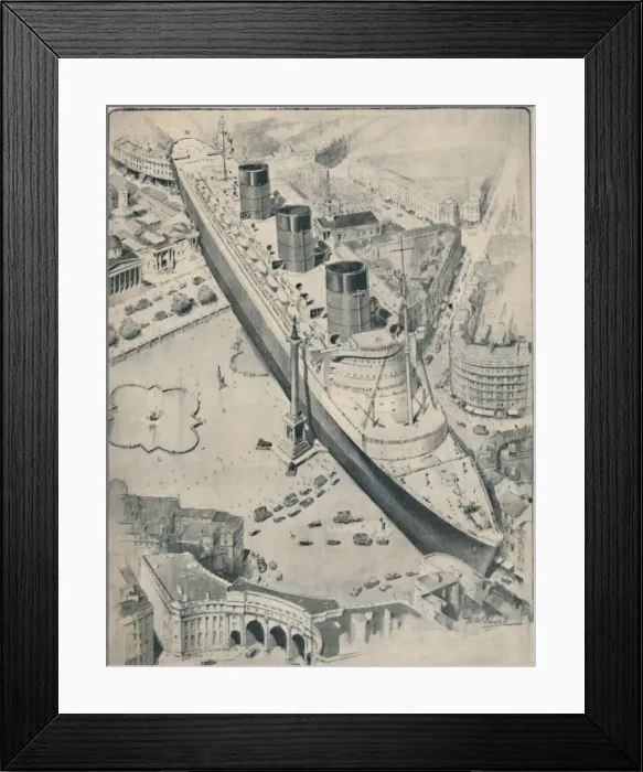 Framed Print : The Queen Mary In Relation To Trafalgar Square, London, 1936 Framed Print : The Queen Mary In Relation To Trafalgar Square, London, 1936