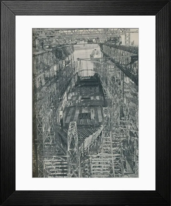 Framed Print : A Nest of Steel. Cunard White Star liner Georgic in construction, 1927-1929, (1936) Framed Print : A Nest of Steel. Cunard White Star liner Georgic in construction, 1927-1929, (1936)