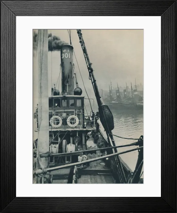 Framed Print : Entering Grimsby Docks at the end of a North Sea voyage is the fishing vessel Saurian, 1937 Framed Print : Entering Grimsby Docks at the end of a North Sea voyage is the fishing vessel Saurian, 1937