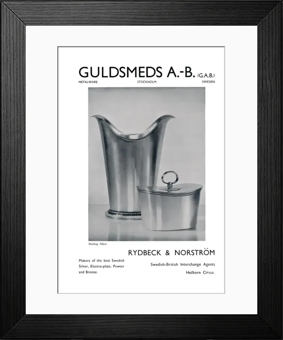 Framed Print : Guldsmeds A. -B. (G. A. B. ) - Sterling Silver - Rydbeck & Norstrom. 1939 Framed Print : Guldsmeds A. -B. (G. A. B. ) - Sterling Silver - Rydbeck & Norstrom. 1939