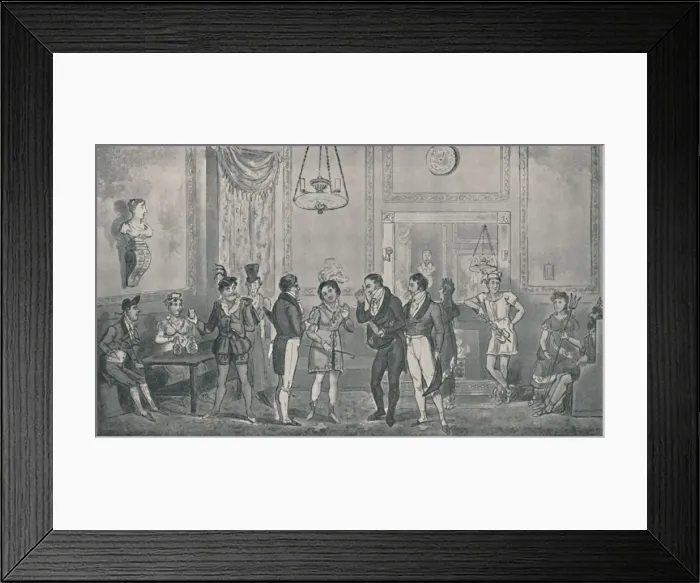 Framed Print : The Green Rooom at Drury Lane Theatre, 1821, (1920). Artists: Isaac Robert Cruikshank Framed Print : The Green Rooom at Drury Lane Theatre, 1821, (1920). Artists: Isaac Robert Cruikshank