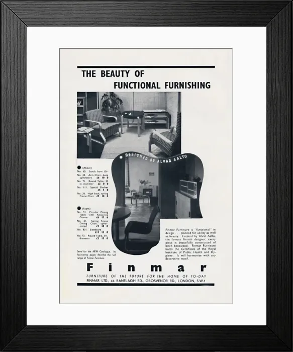 Framed Print : The Beauty of Functional Furnishing - Finmar, 1939 Framed Print : The Beauty of Functional Furnishing - Finmar, 1939