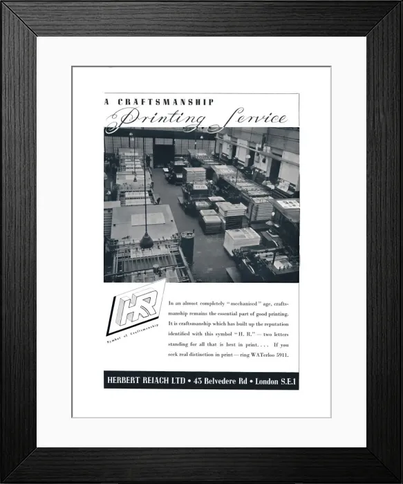Framed Print : A Craftsmanship Printing Service - Herbert Reiach Ltd, 1939 Framed Print : A Craftsmanship Printing Service - Herbert Reiach Ltd, 1939