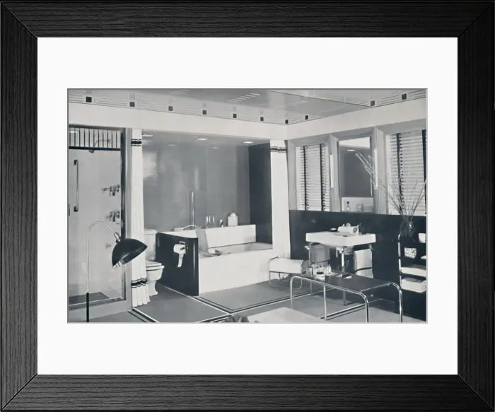 Framed Print : Crane Co. - A black, white, red and grey scheme wth an unglazed ceramic tile floor Framed Print : Crane Co. - A black, white, red and grey scheme wth an unglazed ceramic tile floor