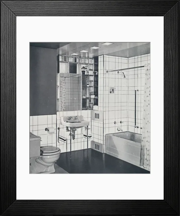 Framed Print : Crane Co. - A compact recess tiled in canary yellow, scored with orange, showing Framed Print : Crane Co. - A compact recess tiled in canary yellow, scored with orange, showing