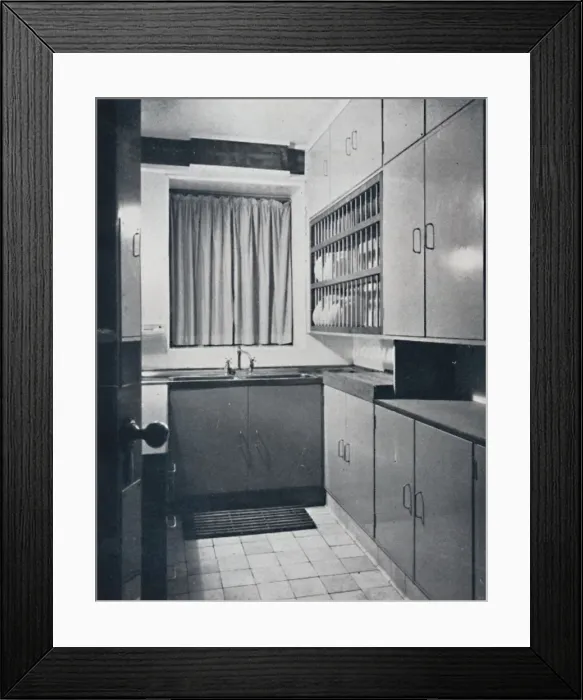 Framed Print : R. W. Symonds and Partner, L. & A. R. I. B. A. - Kitchen: Putty-coloured cellulosed fiitments Framed Print : R. W. Symonds and Partner, L. & A. R. I. B. A. - Kitchen: Putty-coloured cellulosed fiitments