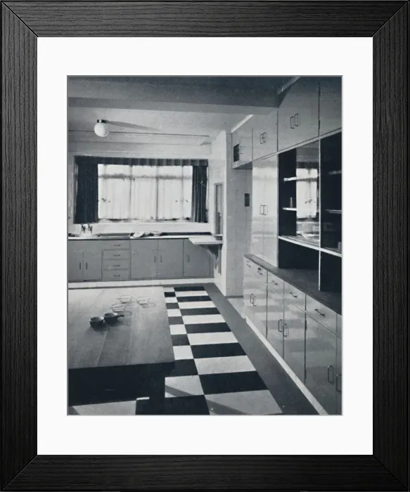 Framed Print : R. W. Symonds and Partner, L. & A. R. I. B. A. - Kitchen: Putty-coloured cellulosed fiitments Framed Print : R. W. Symonds and Partner, L. & A. R. I. B. A. - Kitchen: Putty-coloured cellulosed fiitments