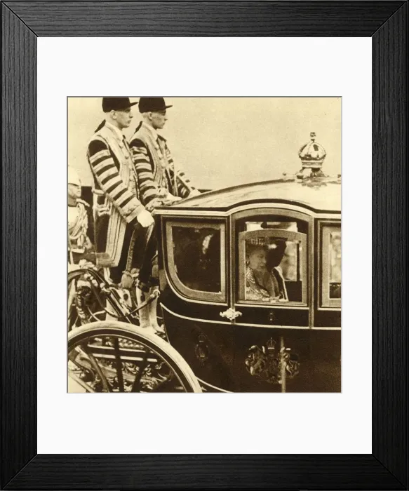 Framed Print : Queen Mary, in her coach of glass, accompanied by Queen Maud of Norway, 1937 Framed Print : Queen Mary, in her coach of glass, accompanied by Queen Maud of Norway, 1937