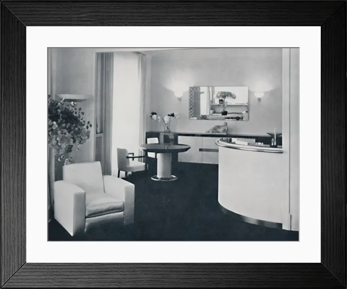 Framed Print : Jacques Adnet - Bar corner of a dining-room. The furniture is in polished black pearwood Framed Print : Jacques Adnet - Bar corner of a dining-room. The furniture is in polished black pearwood