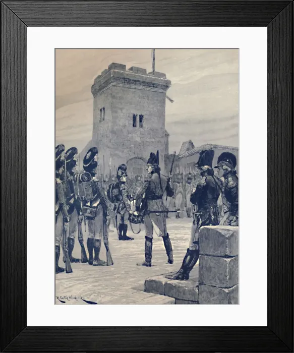 Framed Print : Pitt Drilling Militia at Walmer Castle in 1803, (1896). Artist: JW Evans Framed Print : Pitt Drilling Militia at Walmer Castle in 1803, (1896). Artist: JW Evans