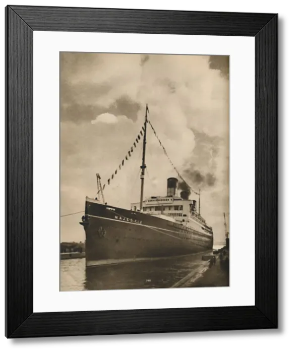 Framed Print : One of the Largest Ships afloat, the Majestic owned by the Cunard White Star Line, 1936 Framed Print : One of the Largest Ships afloat, the Majestic owned by the Cunard White Star Line, 1936