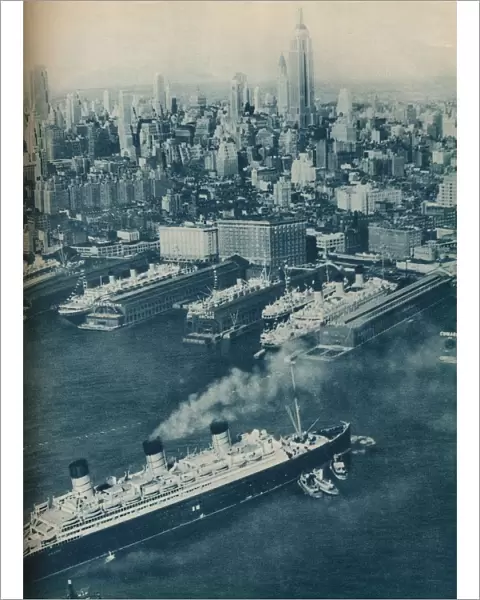 Cunard White Star liner Berengaria, approaching Cunard pier, 1936