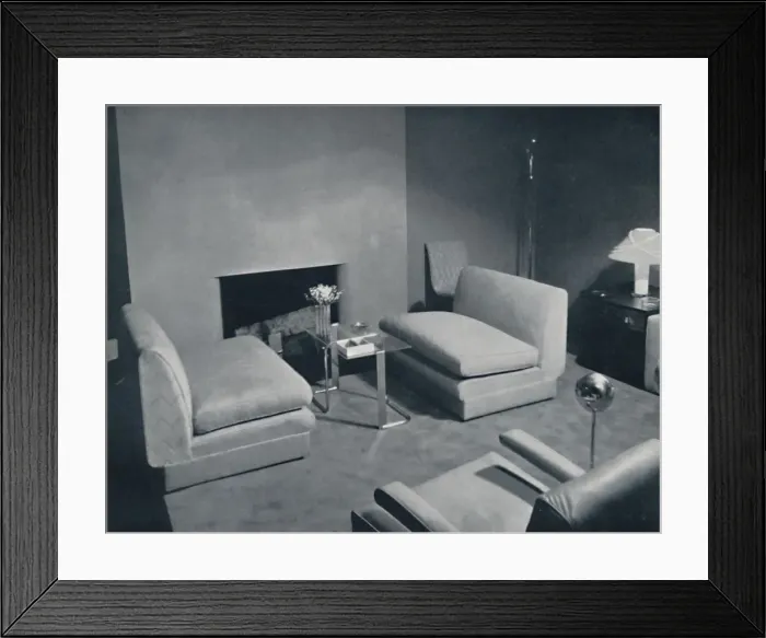 Framed Print : A fireside group in a living-room designed by Russel Wright, 1935 Framed Print : A fireside group in a living-room designed by Russel Wright, 1935