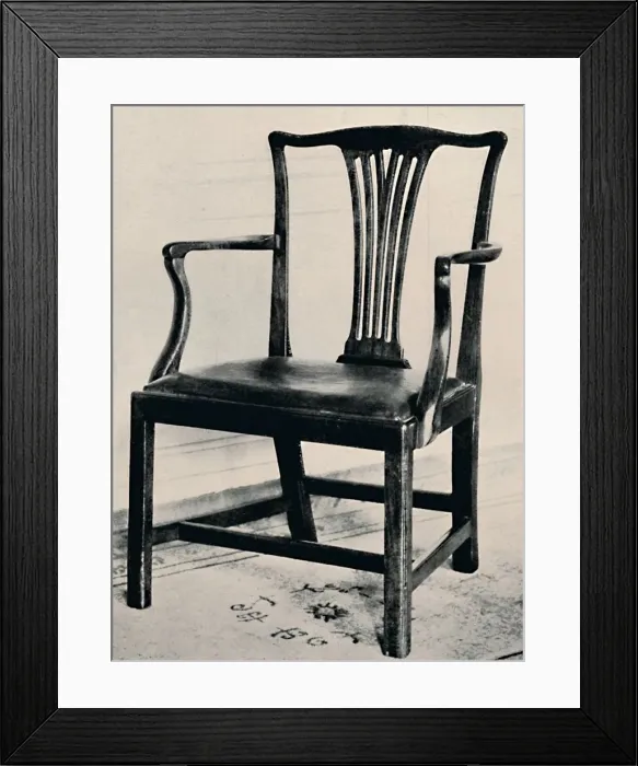 Framed Print : Simple Chippendale Mahogany Arm-Chair with Rail Back and Movable Seat, mid 18th century, (1927) Framed Print : Simple Chippendale Mahogany Arm-Chair with Rail Back and Movable Seat, mid 18th century, (1927)