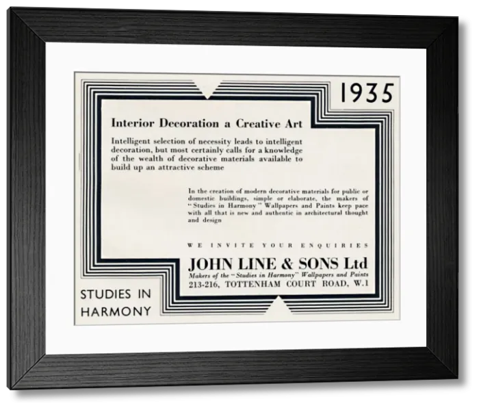 Framed Print : Interior Decoration a Creative Art - John Line & Sons Ltd, 1935 Framed Print : Interior Decoration a Creative Art - John Line & Sons Ltd, 1935