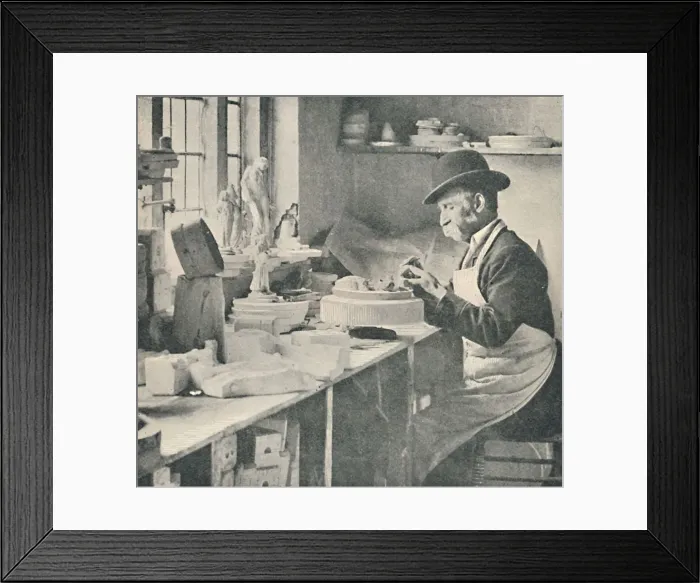 Framed Print : Trimming up parts of raw clay, c1917 Framed Print : Trimming up parts of raw clay, c1917