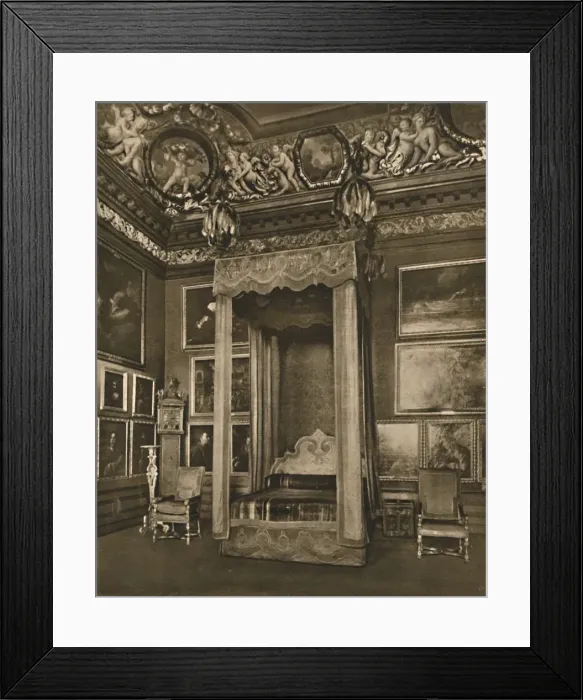 Framed Print : William IIIs State Bedstead in the Great Bedchamber, 1927. Artists: Edward F Strange, Unknown