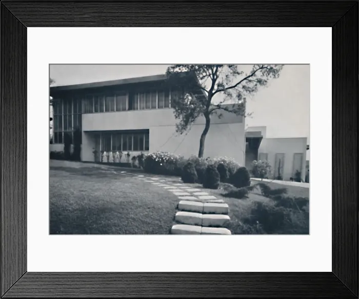Framed Print : Front-detail view - House of Mr. and Mrs. Edward Kaufman, Westwood, California, 1939 Framed Print : Front-detail view - House of Mr. and Mrs. Edward Kaufman, Westwood, California, 1939