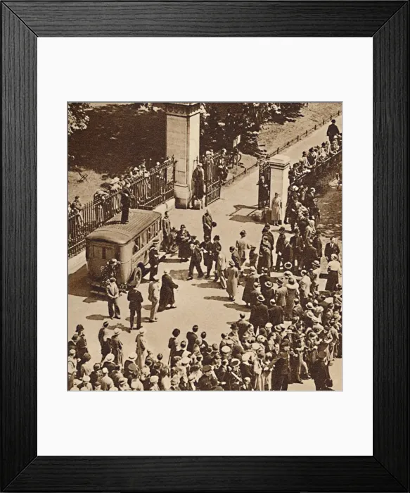 Framed Print : Crowd watches the arrested man taken to police van, 1937 Framed Print : Crowd watches the arrested man taken to police van, 1937