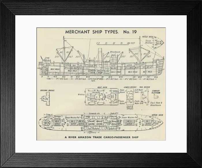 Framed Print : Merchant Ship Types. No. 19 - A River Amazon Trade Cargo-Passenger Ship, 1937 Framed Print : Merchant Ship Types. No. 19 - A River Amazon Trade Cargo-Passenger Ship, 1937