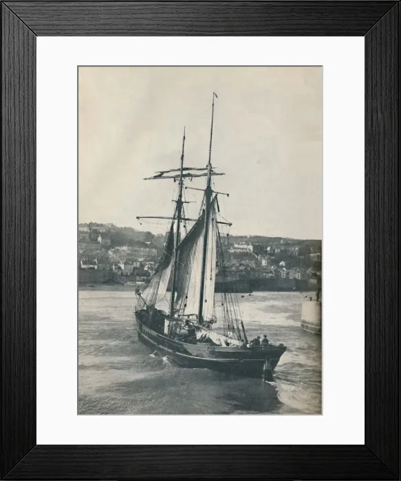 Framed Print : Sailing Into Newlyn Harbour, the Isabella, a two-masted Lancashire type schooner Framed Print : Sailing Into Newlyn Harbour, the Isabella, a two-masted Lancashire type schooner