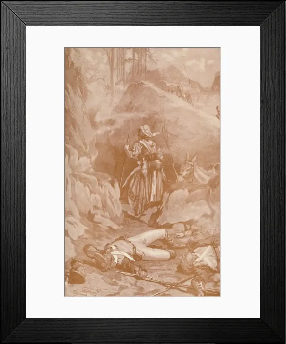 Framed Print : The Cantiniere of the 26th Regiment Climbing The Rocks at Busaco, 1810, (1896) Framed Print : The Cantiniere of the 26th Regiment Climbing The Rocks at Busaco, 1810, (1896)