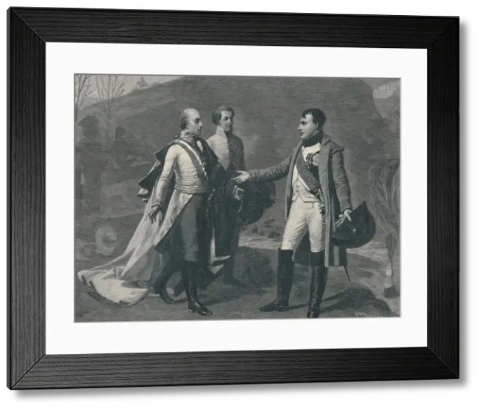 Framed Print : Meeting of Napoleon and Francis I after Austerlitz, 1805, (1896). Artist: M Haider