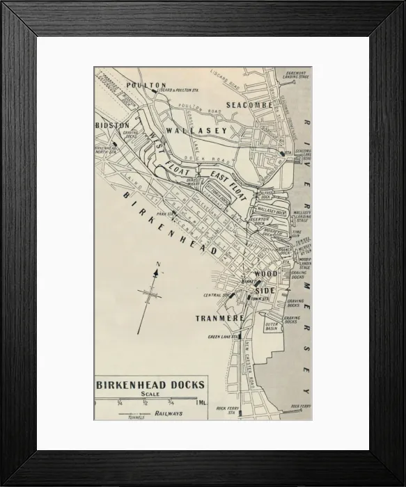 Framed Print : Brikenhead Docks lie on the Cheshire side of the River Mersey, 1936 Framed Print : Brikenhead Docks lie on the Cheshire side of the River Mersey, 1936