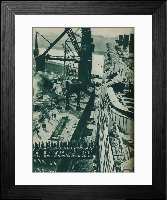 Framed Print : Fitting-Out Basin of John Brown and Companys shipbuilding yard at Clydebank, 1937 Framed Print : Fitting-Out Basin of John Brown and Companys shipbuilding yard at Clydebank, 1937