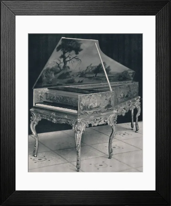 Framed Print : Harpsichord, by Andries Ruckers. Decorated with Vernis Martin in the 18th Century, (1927) Framed Print : Harpsichord, by Andries Ruckers. Decorated with Vernis Martin in the 18th Century, (1927)