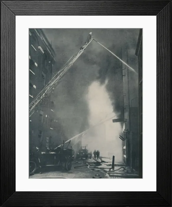 Framed Print : Massed Forces of the Modern Fire-Fighter Pitted Against a City Blaze, c1935 Framed Print : Massed Forces of the Modern Fire-Fighter Pitted Against a City Blaze, c1935