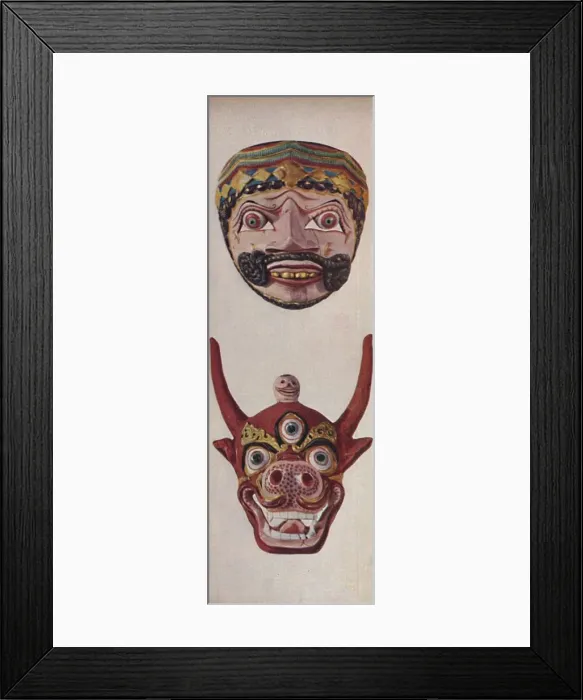 Framed Print : Primitive Cultures in Ritual and Festival Masks - Festival mask and Cow-face mask, c1935