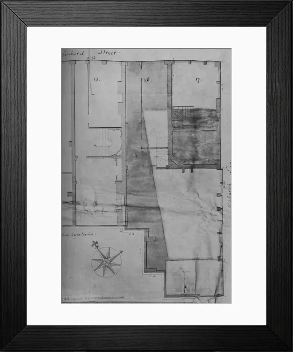 Framed Print : Ground Plan of Lloyds Coffee House (No. 16 Lombard Street) in 1773, (1928) Framed Print : Ground Plan of Lloyds Coffee House (No. 16 Lombard Street) in 1773, (1928)