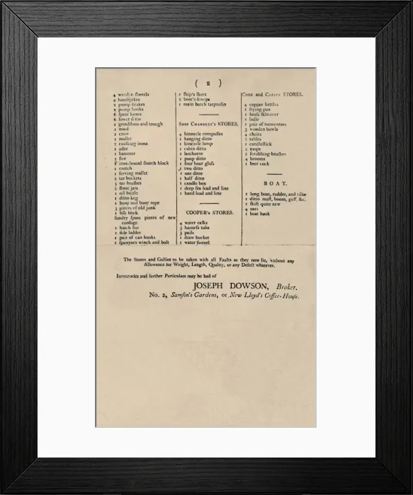 Framed Print : Advertisement of Sale by Candle at Lloyds, 1796, (1928) Framed Print : Advertisement of Sale by Candle at Lloyds, 1796, (1928)