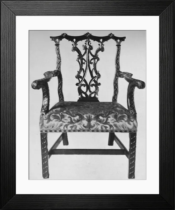 Framed Print : Chinese Chippendale Elbow-Chair with Seat in Contemporary Needlework, mid 18th century, (1928) Framed Print : Chinese Chippendale Elbow-Chair with Seat in Contemporary Needlework, mid 18th century, (1928)