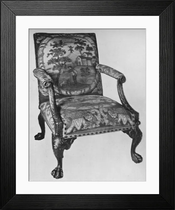 Framed Print : Chippendale Mahogany Arm-Chair with Needlework Upholstery, mid 18th century, (1928) Framed Print : Chippendale Mahogany Arm-Chair with Needlework Upholstery, mid 18th century, (1928)