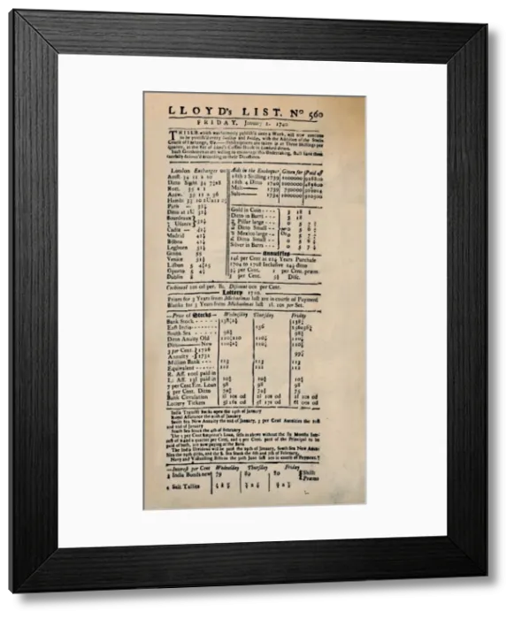 Framed Print : Facsimile of the Earliest Extant Copy of Lloyds List, c1740s, (1928) Framed Print : Facsimile of the Earliest Extant Copy of Lloyds List, c1740s, (1928)