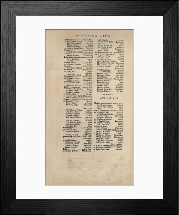 Framed Print : Facsimile of the Earliest Extant Copy of Lloyds List, c1740s, (1928) Framed Print : Facsimile of the Earliest Extant Copy of Lloyds List, c1740s, (1928)
