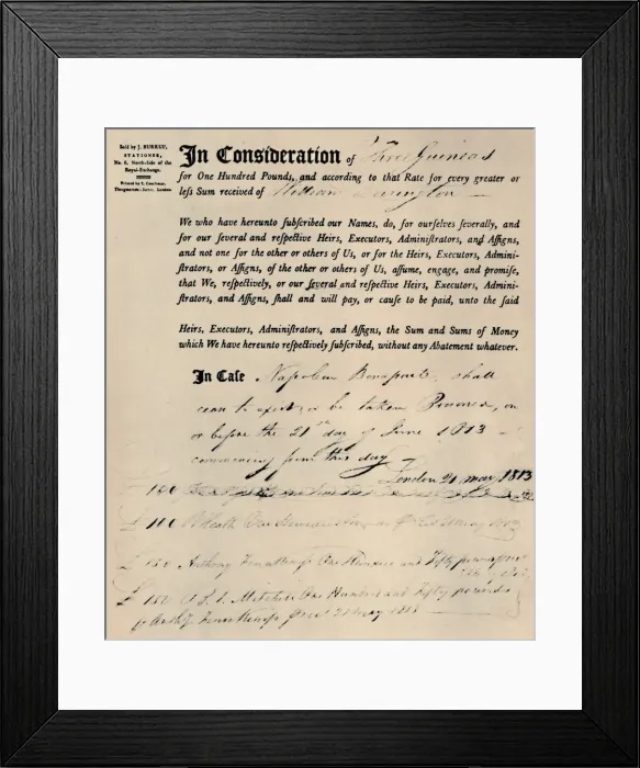 Framed Print : Policy on Life of Napoleon, 1813, (1928) Framed Print : Policy on Life of Napoleon, 1813, (1928)