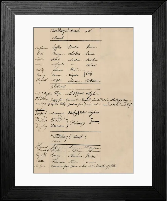 Framed Print : Page of Arrival and Loss Book at Lloyds, 1774, (1928) Framed Print : Page of Arrival and Loss Book at Lloyds, 1774, (1928)