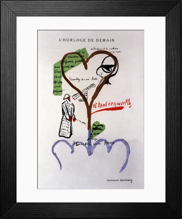 Framed Print : L Horloge de Demain, calligram for the magazine 391, # 4 of March 25, 1917, directed Framed Print : L Horloge de Demain, calligram for the magazine 391, # 4 of March 25, 1917, directed