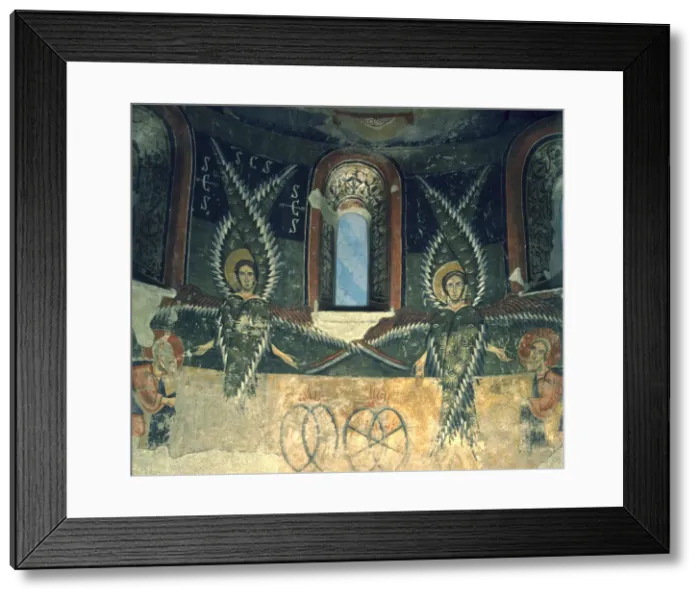 Framed Print : Detail of two angels of the mural in the apse of the church of Santa Maria d Aneu Framed Print : Detail of two angels of the mural in the apse of the church of Santa Maria d Aneu