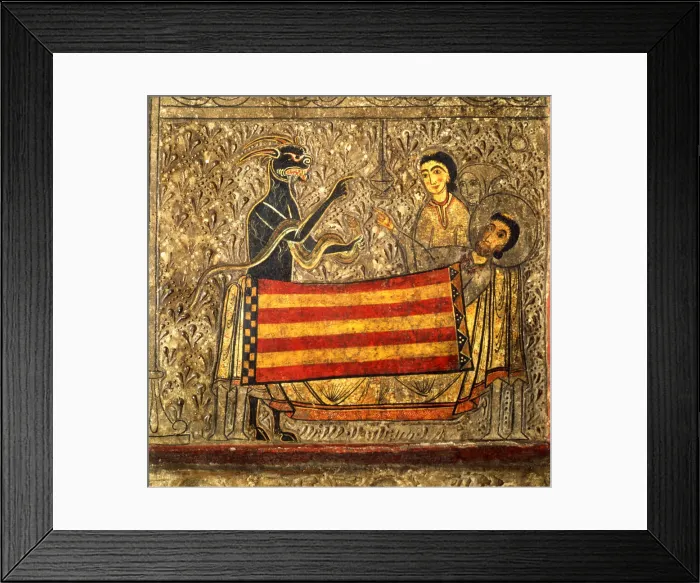 Framed Print : Front of Sant Marti of Gia or Xia in the Benasque Valley, Alta Ribagorza, with scenes Framed Print : Front of Sant Marti of Gia or Xia in the Benasque Valley, Alta Ribagorza, with scenes
