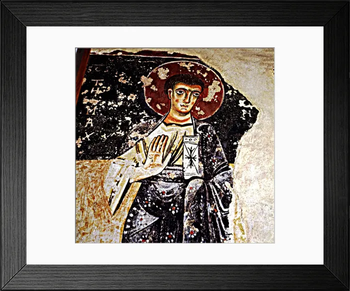 Framed Print : Fragment of fresco paintings of the apostles of the Orcau Castle in the first half Framed Print : Fragment of fresco paintings of the apostles of the Orcau Castle in the first half