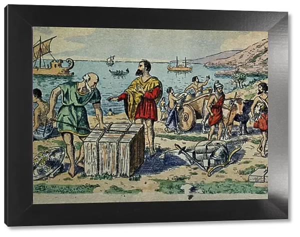 Arrival of the Phoenicians to the coast of the Iberian Peninsula, drawing, 1900
