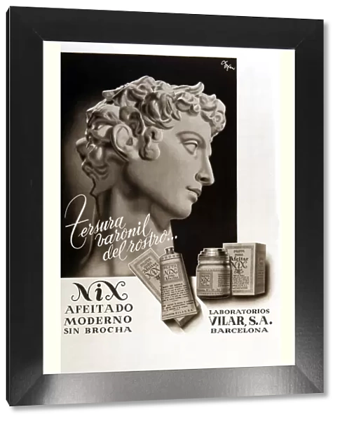 Poster advertising shaving products of Vilar Laboratories, SA of Barcelona, published