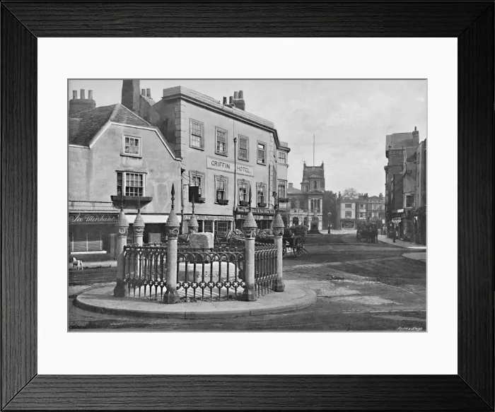 Framed Print : Coronation Stone and Market-Place, Kingston-on-Thames, c1896. Artist: Frith & Co Framed Print : Coronation Stone and Market-Place, Kingston-on-Thames, c1896. Artist: Frith & Co