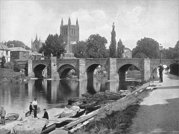 Hereford Cathedral and Wye Bridge, c1896. Artist: J Thirwall